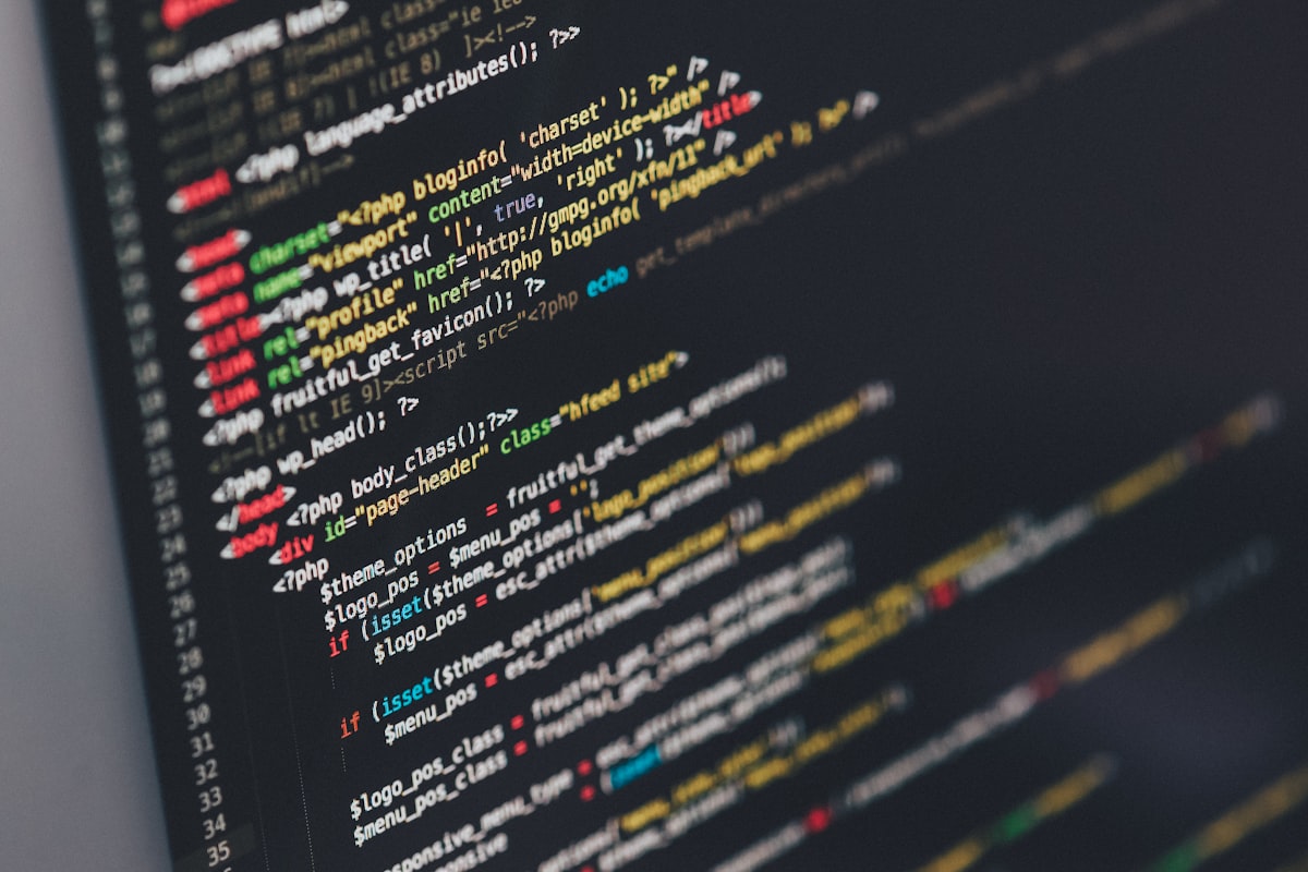 Close-up of a code editor with HTML and PHP for a responsive website